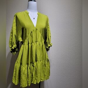Vibrant Green Tiered Mini Dress